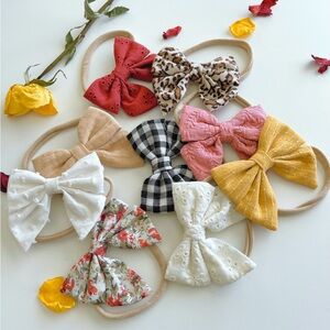 Baby Girls Cotton Hair Bows Headbands Nylon Hair Bands Elastic Hair Accessories